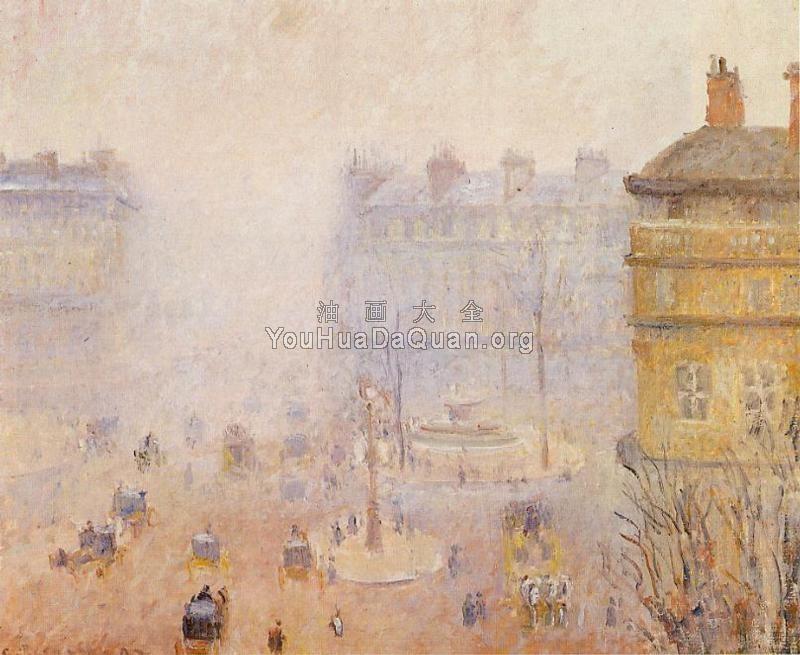 Place du Theatre Francais, Foggy Weather - 卡米耶·毕沙罗